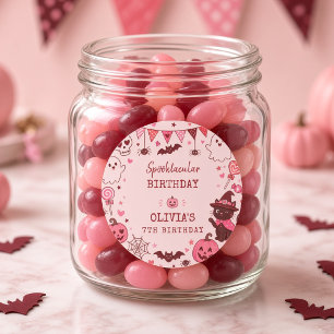 Adesivo Aniversário Personalizado Fantasmagórico Rosa Verm