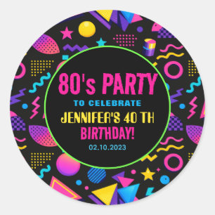 Adesivo Aniversário Personalizado Neon Retro 80 – Diversão