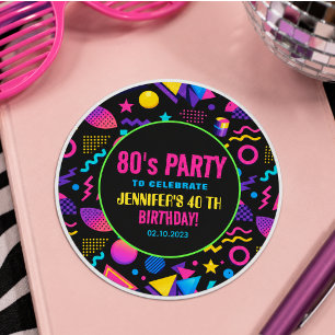Adesivo Aniversário Personalizado Neon Retro 80 – Diversão