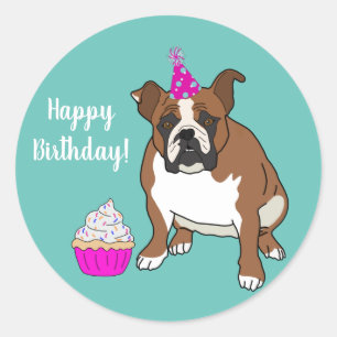 Adesivo Aniversário personalizável do Bulldog Inglês