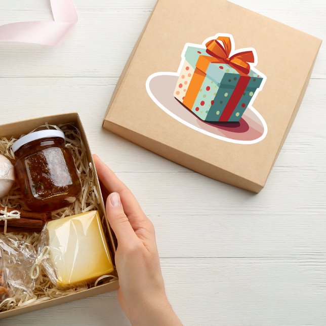 Adesivo Aniversário presente com Arco Laranja (Criador carregado)
