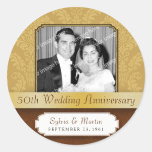 Adesivo Aniversário quadro do ouro 50th do damasco