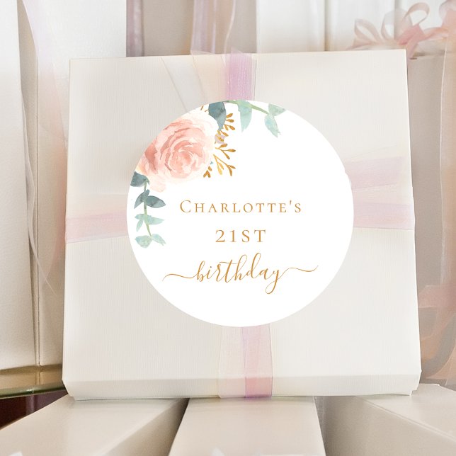 Adesivo Aniversário rosa de ouro floral eucalipto verde (Criador carregado)