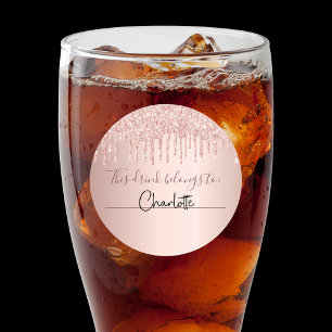 Adesivo Aniversário rosa dourado brilho esta bebida perte