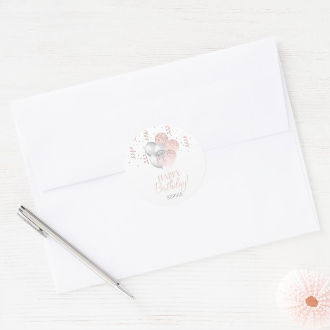 Adesivo Aniversário Rosa e Prata (Envelope)