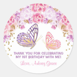 Bolo de aniversário com redemoinhos de borboletas roxas