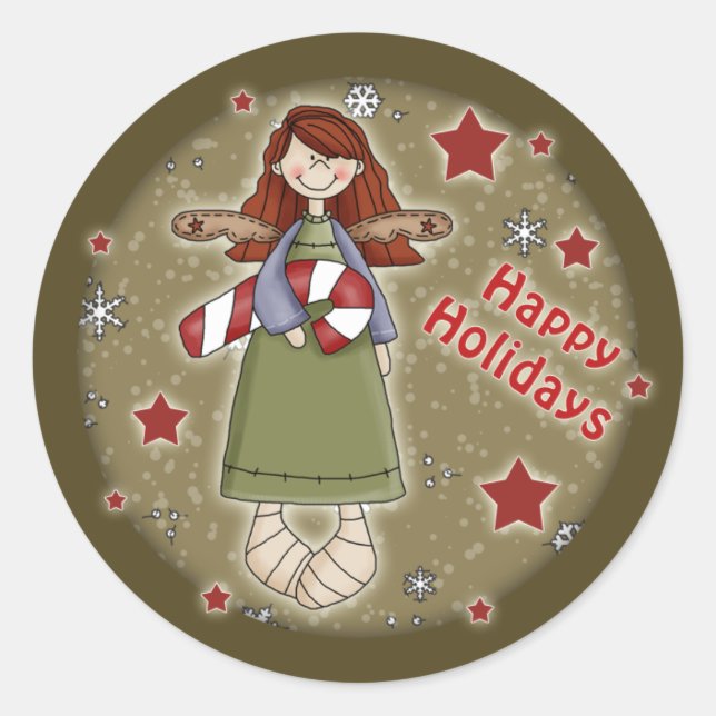 Adesivo Anjo bonito do Natal com bastão de doces (Frente)