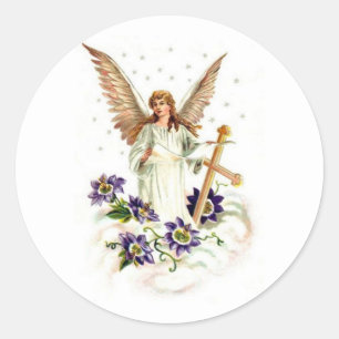 Adesivo Anjo Com Cruz E Flores De Clematite