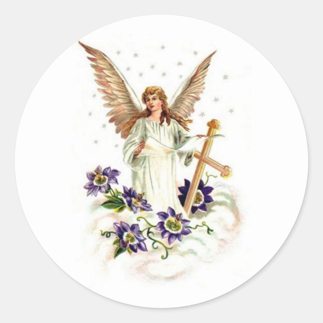 Adesivo Anjo Com Cruz E Flores De Clematite (Frente)