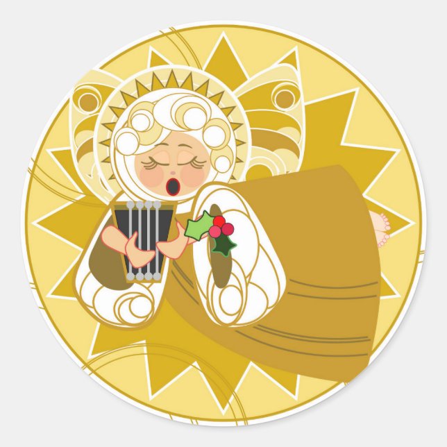 Adesivo Anjo com Harp Sticker — Dourado (Frente)