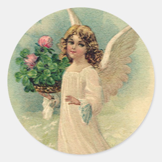 Adesivo Anjo da Páscoa Vitoriano Antigo com Flores (Frente)
