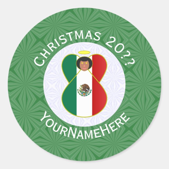 Adesivo Anjo de Natal da Bandeira Mexicana Personalizado (Frente)