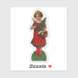 Adesivo Anjo de Natal Vintage Menina Vitoriana Vestido Ver