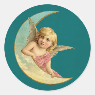Adesivo Anjo em uma imagem de vintage da lua crescente