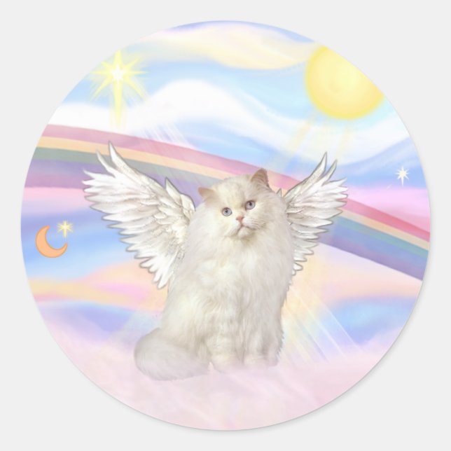 Adesivo Anjo Gato Pérsico Branco em Nuvens (Frente)