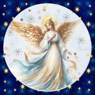 Adesivo Anjo Natal Dourado Blue Watercolor