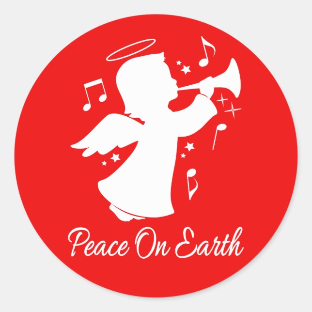 Adesivo Anjo que funde uma trombeta com notas (Frente)