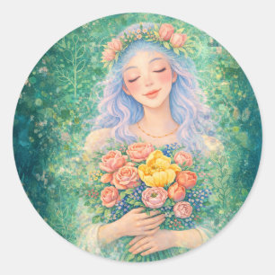 Adesivo Anjo Sonhador com Flores – Arte de Fantasia Verde 