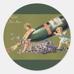 Adesivo Anjos do vintage com Champagne; Um feliz ano novo