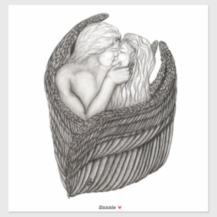 Adesivo Anjos que beijam, design preto e branco