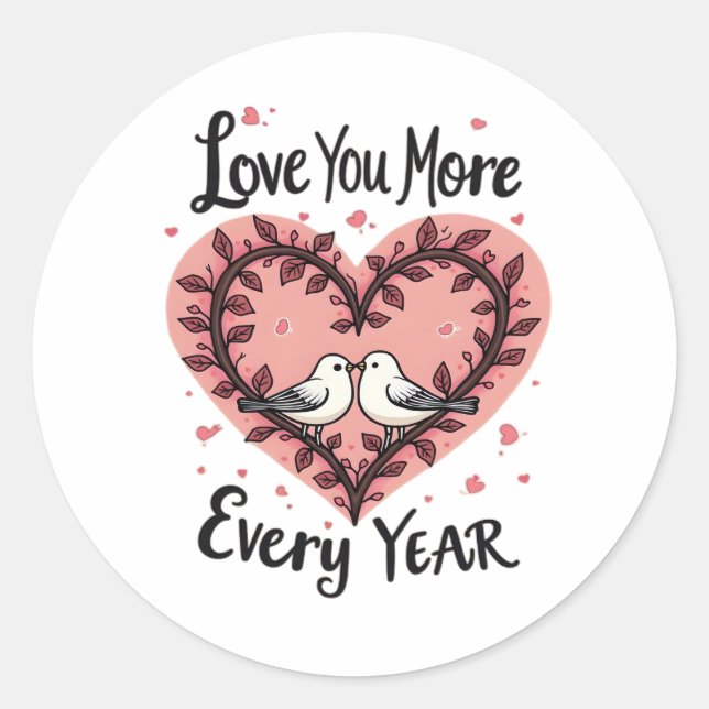 Adesivo Anniversary Heart Birds Love You More Romantic  (Frente)