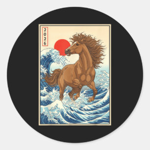 Adesivo Ano 2026 do Cavalo Arte da Onda Japonesa Ano Novo