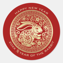 Adesivo Ano Chinês do Ano Dourado Vermelho do Coelho