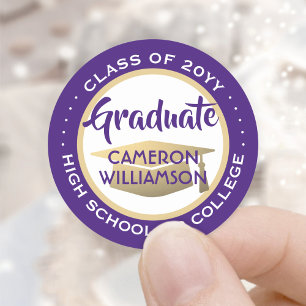 Adesivo Ano da Turma de Formatura Roxo Dourado e Branco Mo