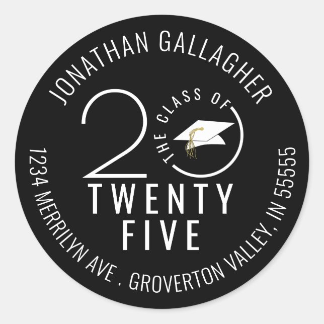 Adesivo Ano de Classe Na moda de Graduação Negra Moderna (Frente)