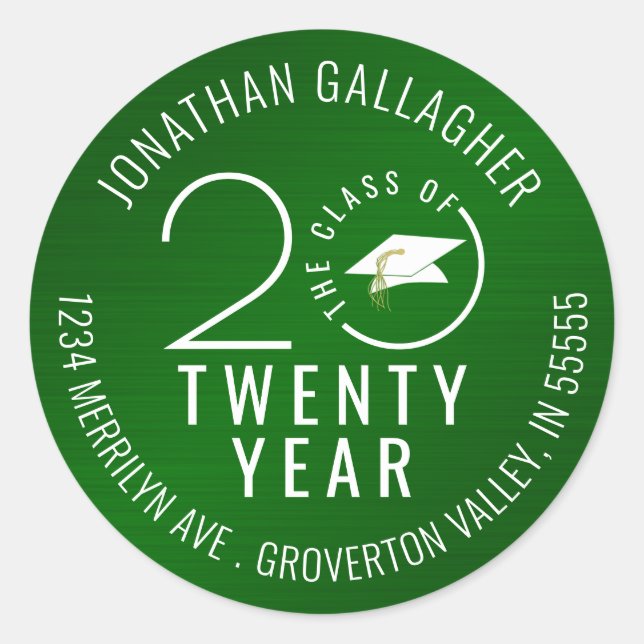 Adesivo Ano de Graduação Endereço de Regresso Verde Metáli (Frente)
