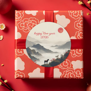 Adesivo Ano do Cavalo 2026 Ano Novo Chinês Montanha