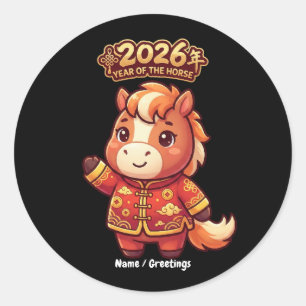 Adesivo Ano do Cavalo 2026 Arte Fofo do Zodíaco Chinês