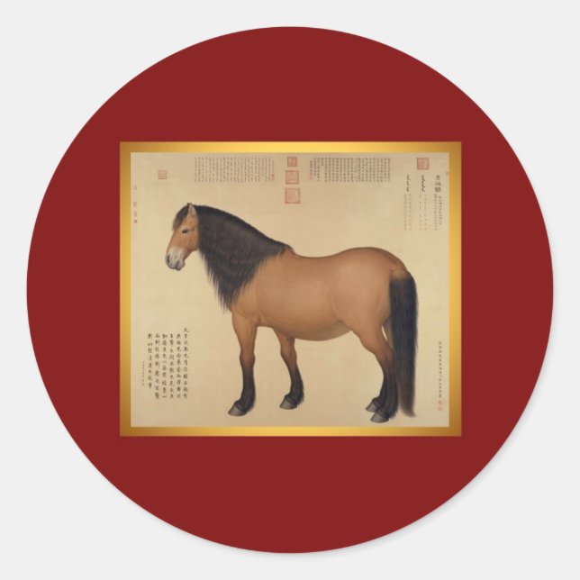 Adesivo Ano do Vinheta Redonda de Ano Novo da China Cavalo (Frente)