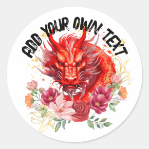 Adesivo Ano Lunar Floral do Dragão Vermelho Chinês