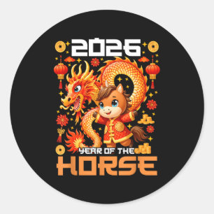 Adesivo Ano Novo 2026 Dança do Dragão Chinês Ano Lunar do 