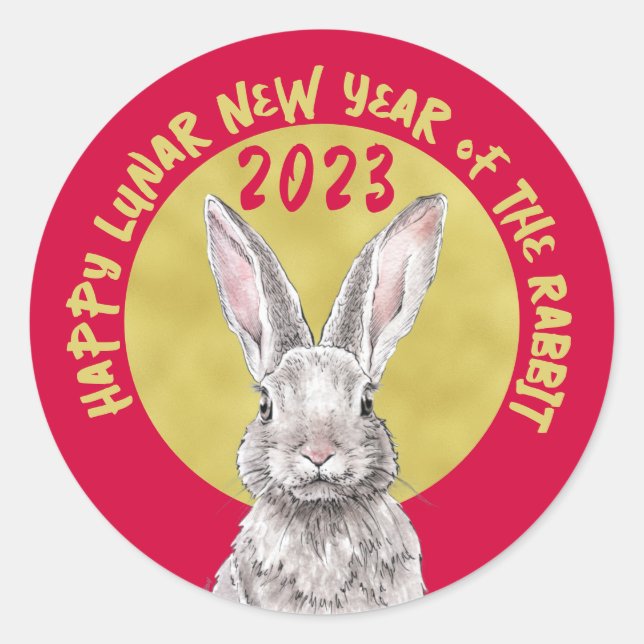Adesivo Ano Novo Chinês 2023 Coelho Coelho Vermelho Animal (Frente)