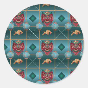 Adesivo Ano Novo Chinês de Ox - Padrão de Verificação Verd