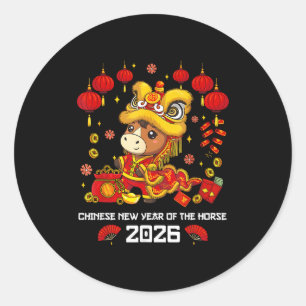 Adesivo Ano Novo Chinês do Cavalo 2026 Dança do Leão Fofa