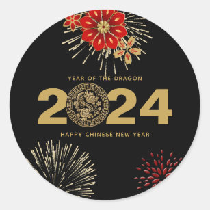 Adesivo Ano Novo Chinês do Dragão Negro Dourado