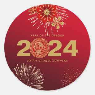 Adesivo Ano Novo Chinês do Dragão Vermelho Dourado