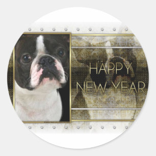 Adesivo Ano novo - elegância dourada - Boston Terrier