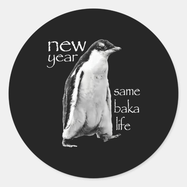 Adesivo Ano Novo Mesma Vida de Baka Pinguim Piada (Frente)