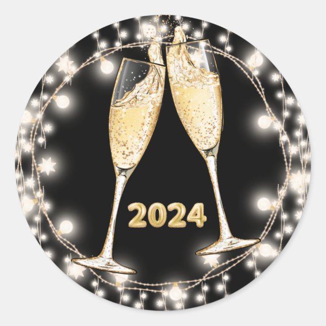 Adesivo Anos novos Óculos de Champanhe Luzes de Cordas Bri (Frente)