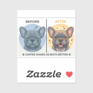 Adesivo Antes Depois Café Engraçado Design French Bulldog