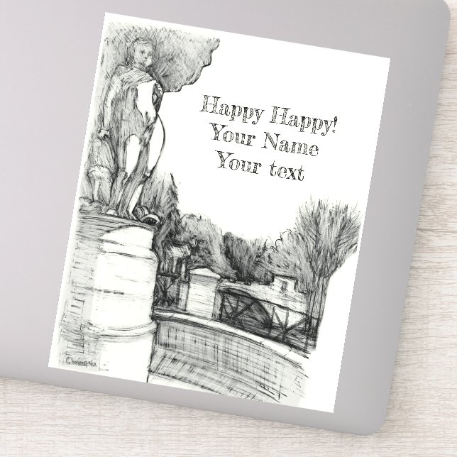 Adesivo Antiga fonte no parque com escultura de menino (Detalhe)