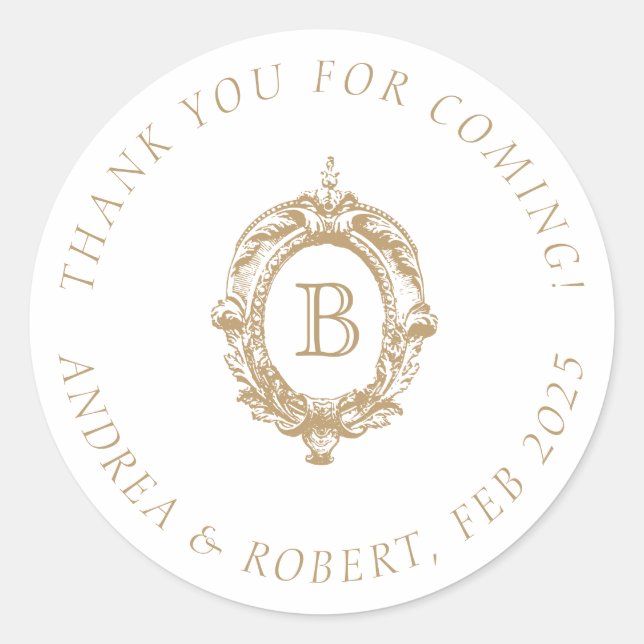 Adesivo Antigo Brasão Monogramado de Ouro Casamento (Frente)