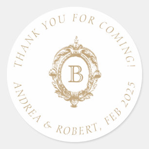 Adesivo Antigo Brasão Monogramado de Ouro Casamento