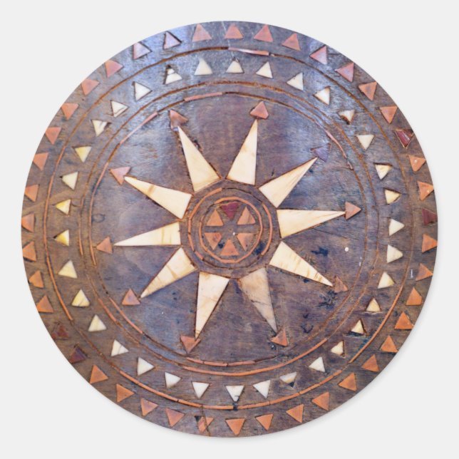 Adesivo antigo símbolo grego madeira motif étnico do sol e (Frente)