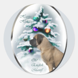 Adesivo Antigos presentes de Natal para Mastiff Inglês