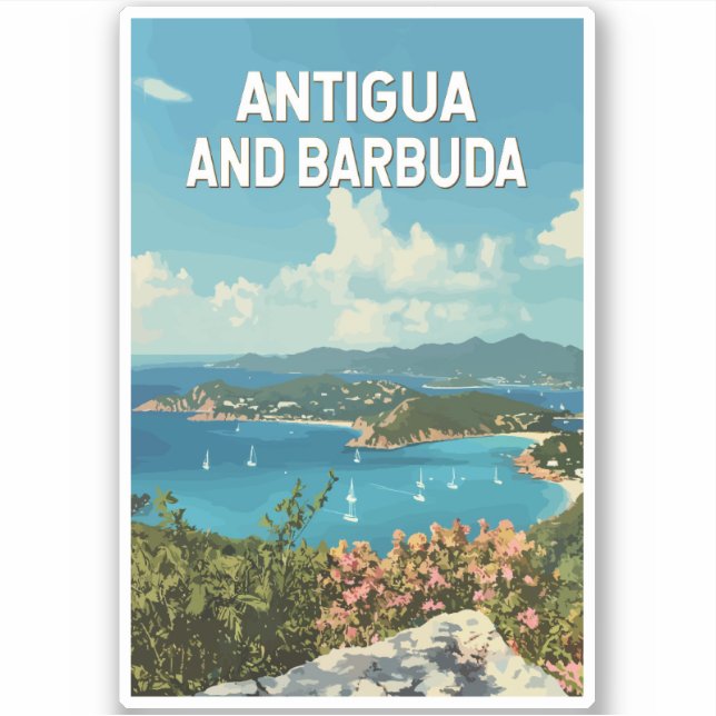 Adesivo Antígua e Barbuda Ilustração Retro Viagem de Arte (Frente)
